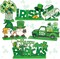 6 Pcs St Patrick's Day Table Decorations Shamrock Wooden Table Sign Happy Patricks Lucky Gnome Wood Centerpiece for Table Irish Wooden Plaque St Patricks Tiered Tray Decor for Home Holiday